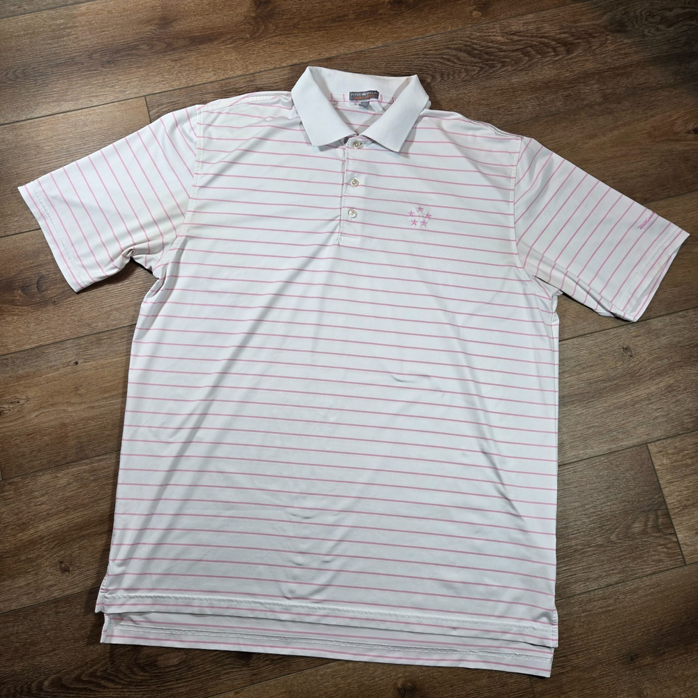 Peter Millar Summer Comfort Polo Mens XL White Pink Stripe Stars Golf Active